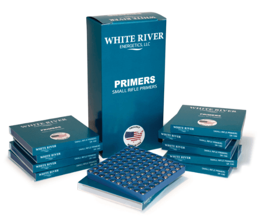 White River Energetics Small Rifle Primer, Brass Cup, Tray of 100