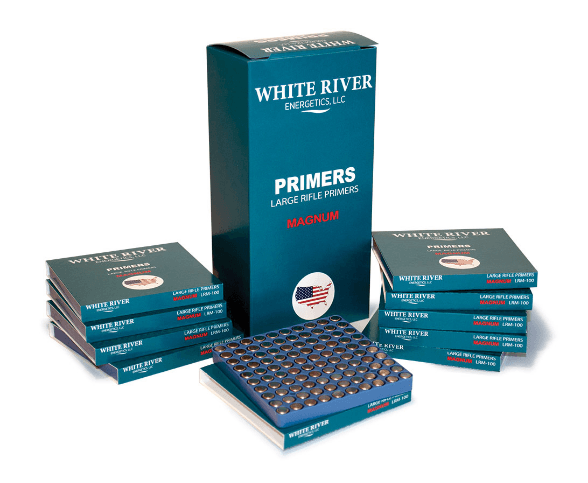 White River Energetics Large Rifle Magnum Primer, Nickel-Plated Brass Cup