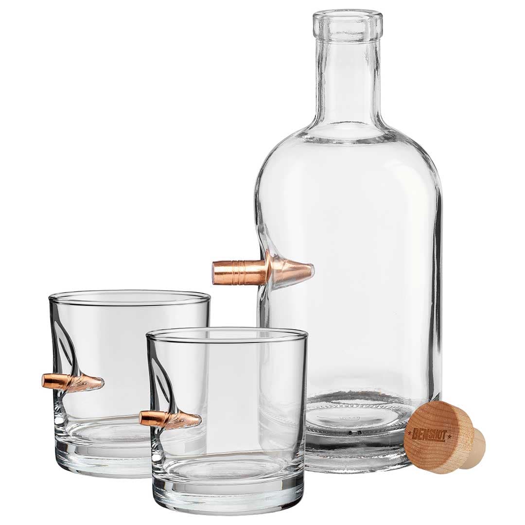 .50 BMG Decanter Set with Two .308 Rocks Glasses
